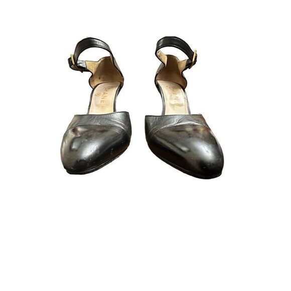Chanel - Black Leather Strap Heels Sz37 1//2 US 7 - Picture 3 of 8